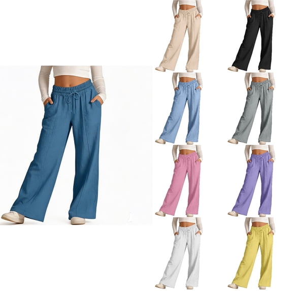 SROBPTY Teen Girls Pants Solid Wide Leg Drawstring with Pockets Loose Trousers for 3-8Y