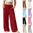 thumbnail image 1 of SROBPTY Teen Girls Pants Solid Wide Leg Drawstring with Pockets Loose Trousers for Daily Wear, 1 of 5