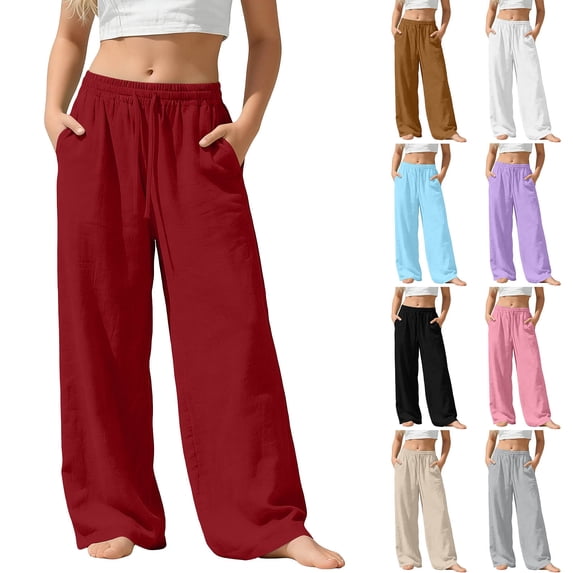 SROBPTY Teen Girls Pants Solid Wide Leg Drawstring with Pockets Loose Trousers for Daily Wear