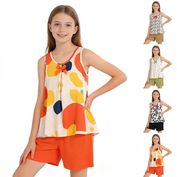 SROBPTY Teens Boys Girls Summer Set Print Sleeveless Top Crew Neck and Elastic Waistband Shorts