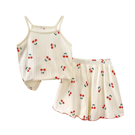 SROBPTY Teen Girls Summer Set Print Crew Neck Sleeveless Top Short Pant for 1-13Y