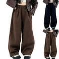 thumbnail image 1 of SROBPTY Teens Girls Fall Winter Pants Solid Straight Wide Leg, 1 of 5