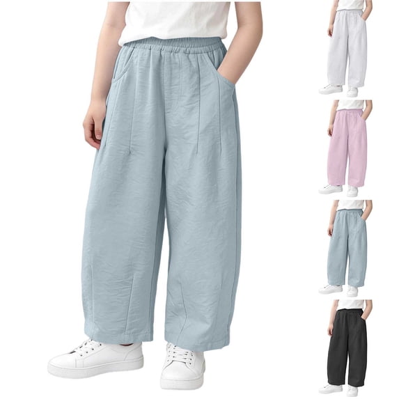 SROBPTY Teens Girls Solid Elastic Waist Pants with Pockets for Fall Winter