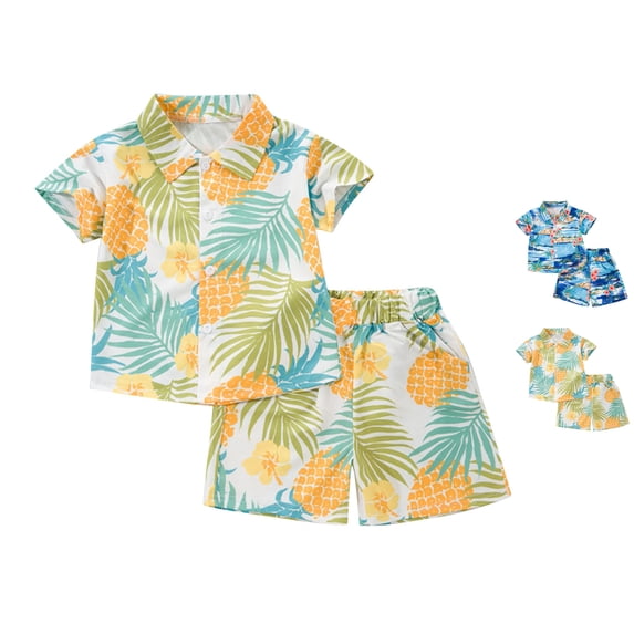 SROBPTY Toddler Boys Summer Set Print Turndown Neck Short Sleeve Top Short Pants for 1-8Y
