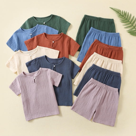 SROBPTY Toddler Boys Summer Set Solid Crew Neck Short Sleeve Top Short Pant for 18M-4Y