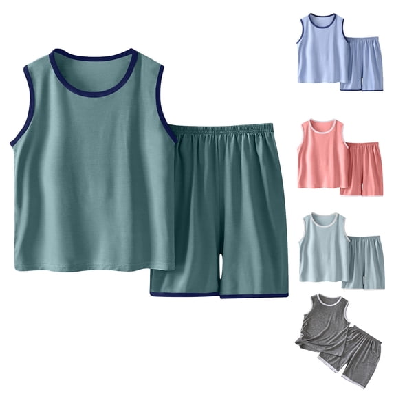 SROBPTY Summer Set for Toddler Boys Girls Solid Sleeveless Top Crew Neck and Shorts