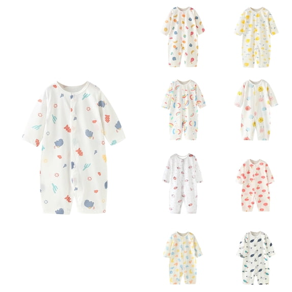 SROBPTY Toddler Boys and Girls Rompers Print Crew Neck Long Sleeve Newborn Crawling Suits for 0-24M