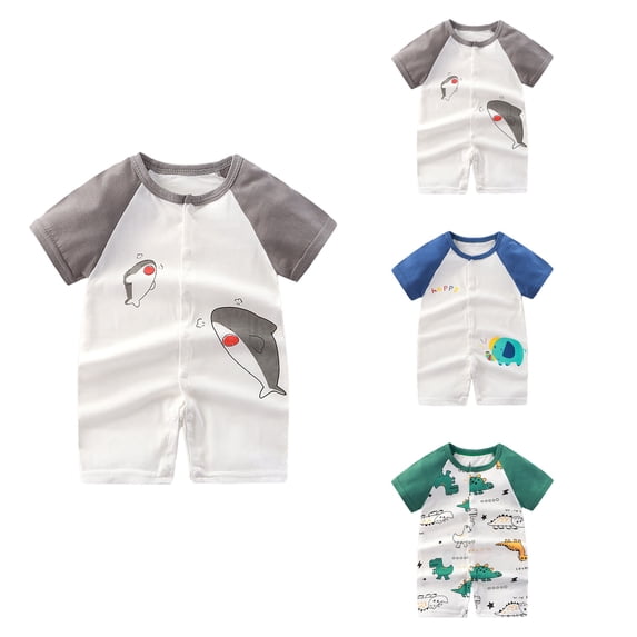 SROBPTY Newborn Boys Girls Rompers Print Short Sleeve Jumpsuit