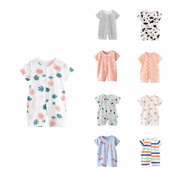 SROBPTY Newborn Boys Girls Rompers Short Sleeve Print Jumpsuit, 73