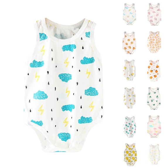 SROBPTY Newborn Boys Girls Rompers Print Sleeveless Jumpsuit