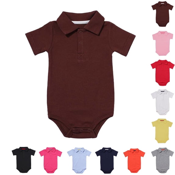 SROBPTY Newborn Boys Girls Rompers Solid Color Collared Short Sleeve Jumpsuit for 0-24M