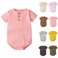 thumbnail image 1 of SROBPTY Newborn Boys Girls Rompers Solid Color Short Sleeve Jumpsuit for 0-24M, 1 of 4