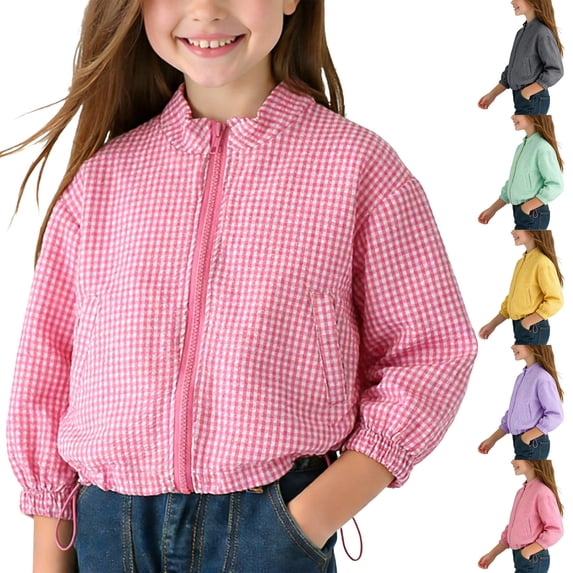 SROBPTY Toddler Boys Girls Cardigans Fall Print Plaid Long Sleeve Open Breathable Zip up Outerwear for 1-6 Years