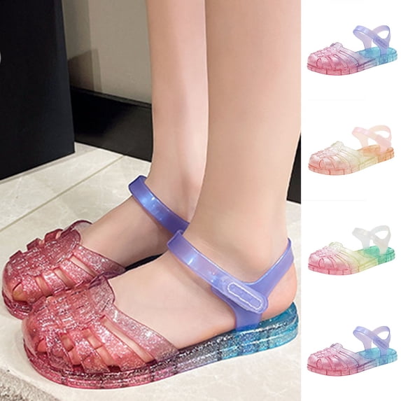 SROBPTY Toddler Girls Sandals Gradient Crystal Thick Sole Summer Closed Toe Flat Shoes for 3-10 Years