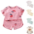 thumbnail image 1 of SROBPTY Toddler Girls Summer Set Print Crew Neck Short Sleeve Top Elastic Waist Short Pant for 0-8Y, 1 of 4