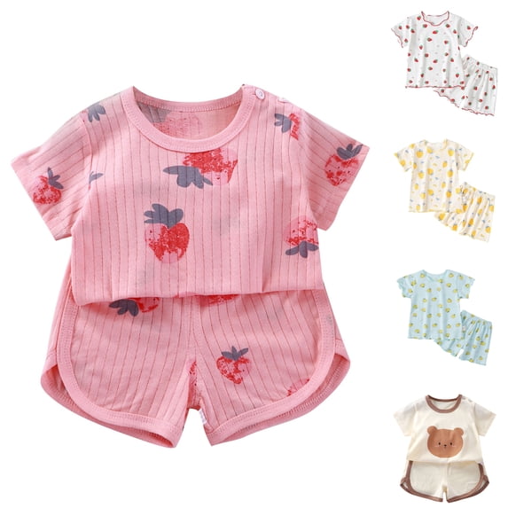 SROBPTY Toddler Girls Summer Set Print Crew Neck Short Sleeve Top Elastic Waist Short Pant for 0-8Y