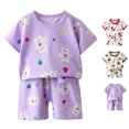 thumbnail image 1 of SROBPTY Toddler Boys Girls Summer Set Print Short Sleeve Top Crew Neck and Shorts Soft, 1 of 5