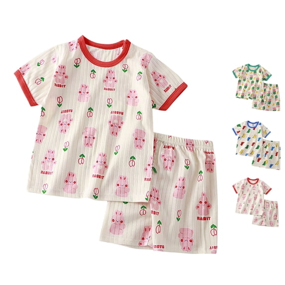 SROBPTY Summer Set for Toddler Boys Girls Print Short Sleeve Top Crew Neck and Shorts