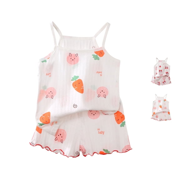SROBPTY Toddler Girls Summer Set Print Crew Neck Sleeveless Top Elastic Waist Shorts for 1-10Y
