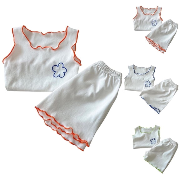 SROBPTY Toddler Girls Summer Set Print Crew Neck Sleeveless Tops Elastic Waist Short Pants for 0-8Y