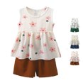 thumbnail image 1 of SROBPTY Toddler Girls Summer Set Print Crew Neck Sleeveless Tops Short Pants for 0-8Y, 1 of 5