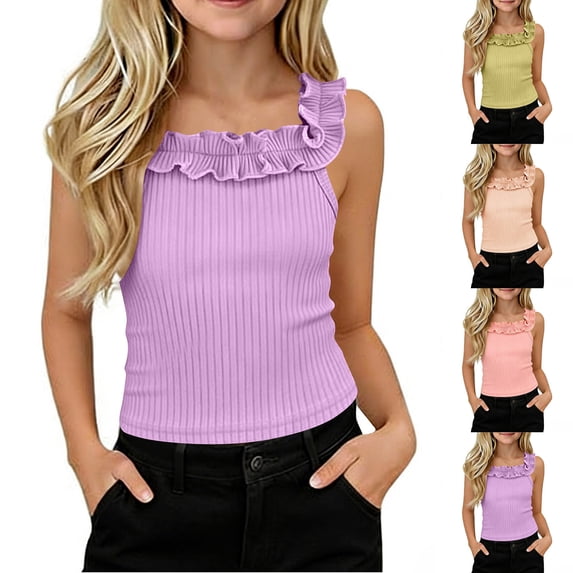 SROBPTY Toddler Girls Tank Tops Solid Crew Neck Stretch Sleeveless Summer Shirts for 0-5Y