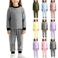 thumbnail image 1 of SROBPTY Toddler Outfits Sets, 2 Pieces Sets for Kids, Kids Boys and Girls Striped Round Neck Long Sleeve Top and Long Pants Thermal Sleepwear Home 2 Piece Set Green,11-12 Years, 1 of 5