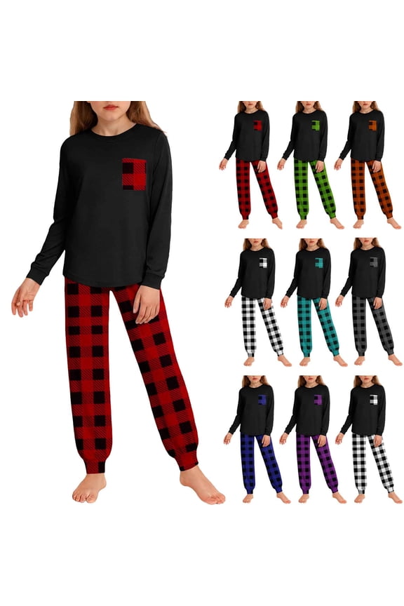Toddler Outfits Sets, 2 Pieces Sets for Kids, Kids Boys and Girls Plaid Long Sleeve Top and Long Pants Casual 2 Piece Set Red,9-10 Years