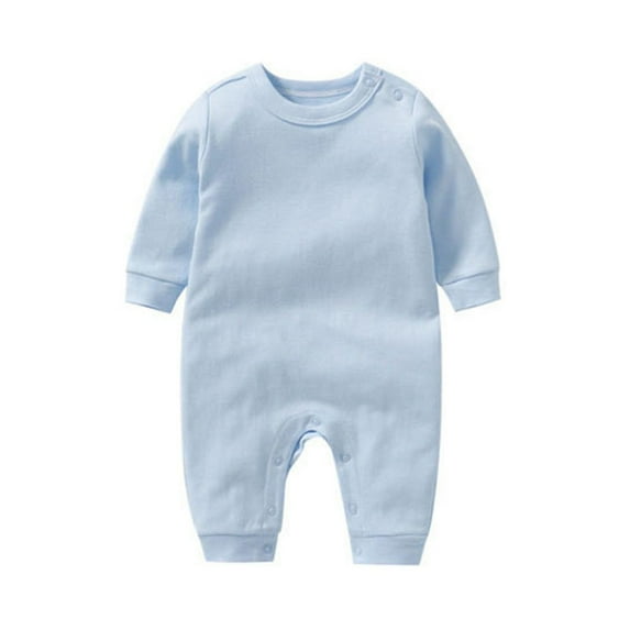 SROBPTY Toddler Romper, Children's Solid Color Round Neck Long Sleeve Long Newborn Jumpsuit Blue 6-9 Months