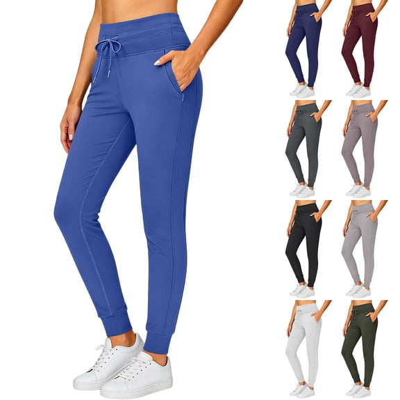 SROBPTY Women Fashion High Waist Base Daily Casual Sports Stretch Yoga Pants with Zipper Pockets Blue, XXXL