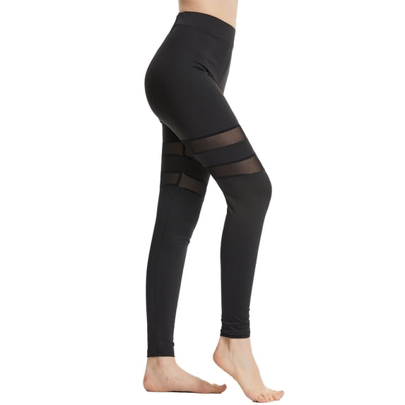 SROBPTY Women Lace Patchwork High Waist Casual Sports Yoga Pants Black, XL
