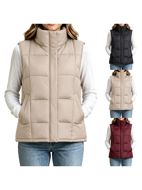 Women Sleeveless Duster Waistcoat Solid Zip up Fall Winter Outerwear