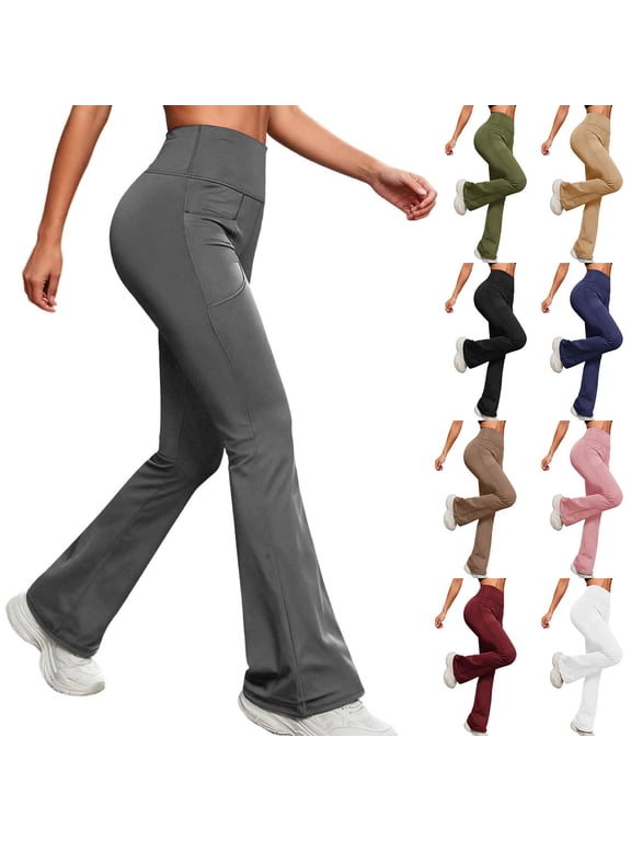 Women Solid Casual Stretch Flare Leg Base Daily Sports Soft Yoga Pants