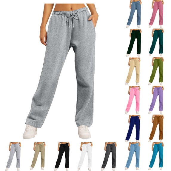 SROBPTY Women Solid Drawstring Elastic Waist Sweatpants with Side Pockets