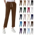thumbnail image 1 of SROBPTY Women Solid Elastic Waist Drawstring Casual Daily Sweatpants Trousers with Pockets Red, XXL, 1 of 5
