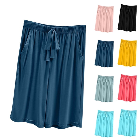 SROBPTY Women Solid Elastic Waist Shorts Pajama Bottoms Loungewear Light Blue, XL