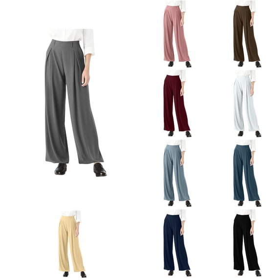SROBPTY Women Solid Elastic Waist Stretch Ruffled Casual Daily Fashion Trousers with Pockets