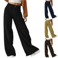 thumbnail image 1 of SROBPTY Women Solid High Waist Corduroy Loose Wide Leg Casual Trousers with Pockets Yellow, S, 1 of 5