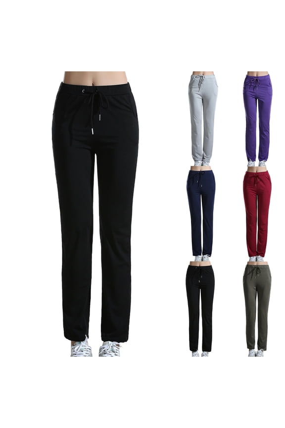 Women Solid High Waist Elastic Waist Drawstring Yoga Leggings with Pockets Black, S