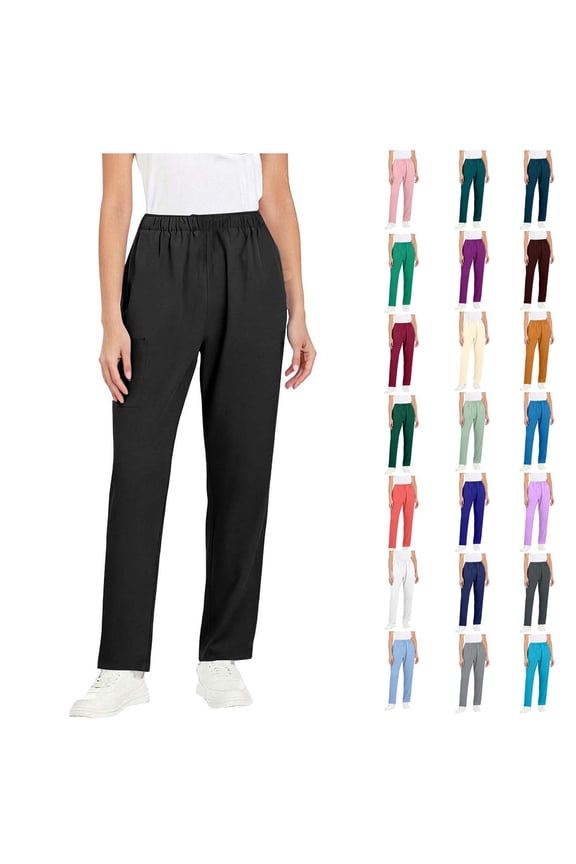 Women Solid Straight Leg Stretch Waist Work Nurse Uniform Trousers with Pockets