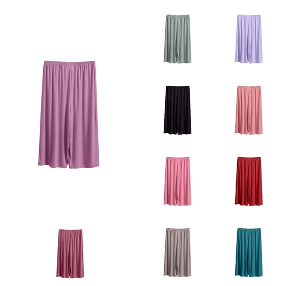 SROBPTY Women Solid Stretch Loose Capris Pants Casual Loungewear Bottoms