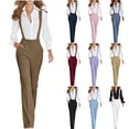 thumbnail image 1 of SROBPTY Women Solid Zipper Suspender Casual Straight Leg Dress Trousers, 1 of 5