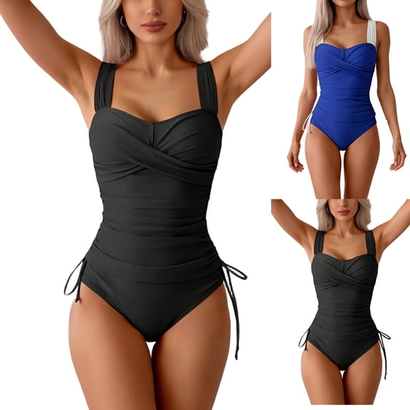 SROBPTY Women Swimsuits, 2 Piece Swimsuit for Women, Women's Solid Color High Waisted 2 Piece Bikini Swimsuit Set with Padded Blue,S