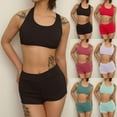 thumbnail image 1 of SROBPTY Women Swimsuits, 2 Piece Swimsuit for Women, Women's Solid Color Tank Top and Shorts 2 Piece Swimsuit Set with Padded Red,L, 1 of 5