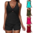 thumbnail image 1 of SROBPTY Women's Classic Solid Color V Neck 2 Piece Split Swimsuit Set Bathing Suit Army Green,L, 1 of 4