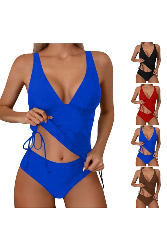 Women's Conservative Fashion Solid Color 2 Piece Split Bikini Swimsuit Black,M