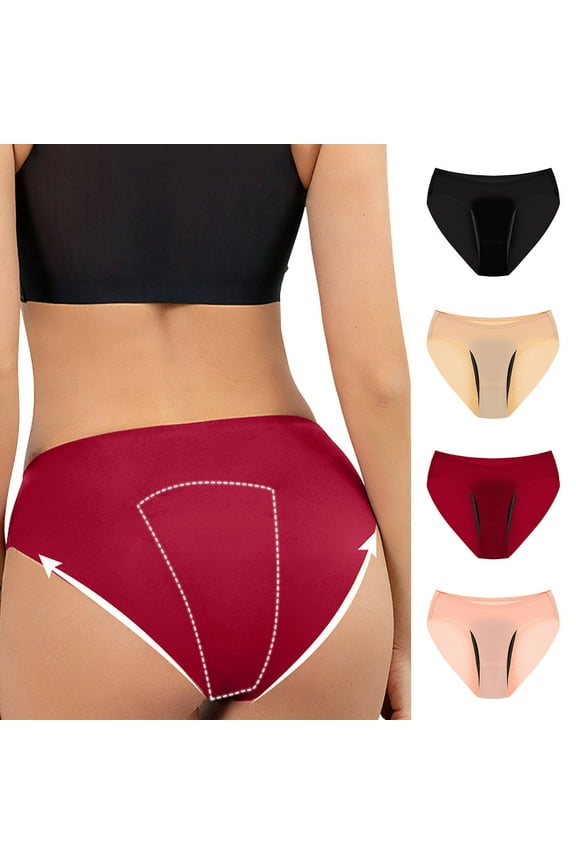 Women's Plus Panties Solid Mid Waist Period Protection Breathable Briefs