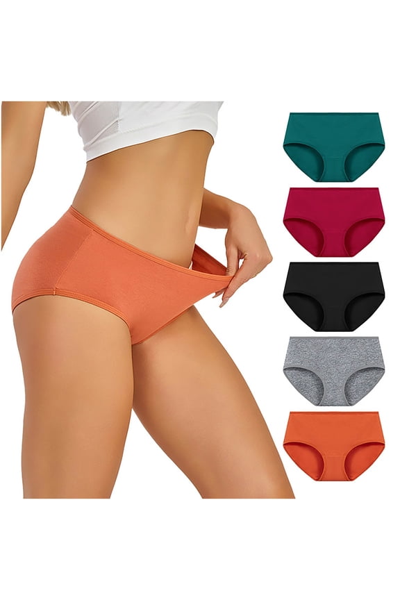 Women's Plus Panties Solid Mid Waist Period Protection Briefs