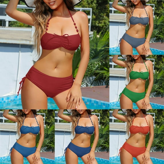 SROBPTY Women's Solid Color Backless 2 Piece Split Swimsuit with Padded Green,S