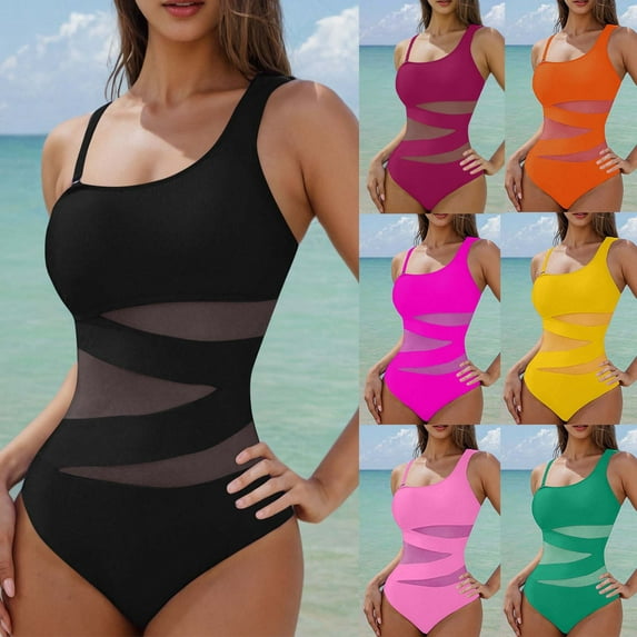 SROBPTY Women's Solid Color Backless Swimsuit with Padded Orange,L